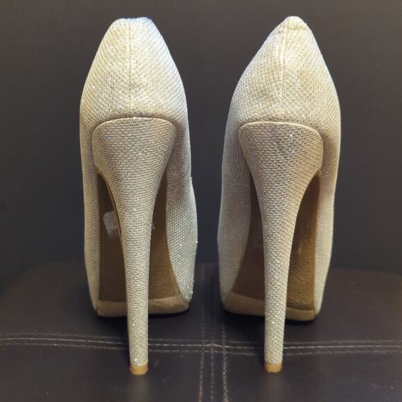 Daily Shoes Platform Bodycon Club Party Glitter Sparkle Silver High Heels NWOT - Picture 5 of 6